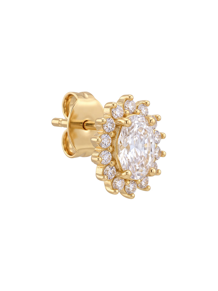 Par Arete Zirconia Blanca Ovalada Con Halo Floral