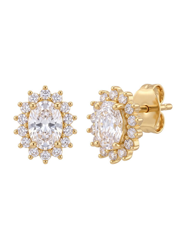 Par Arete Zirconia Blanca Ovalada Con Halo Floral