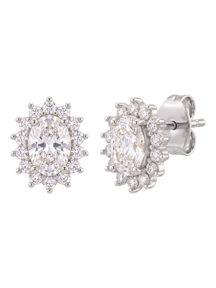 Par Arete Zirconia Blanca Ovalada Con Halo Floral