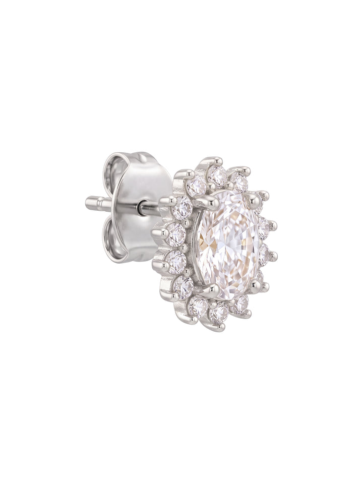 Par Arete Zirconia Blanca Ovalada Con Halo Floral
