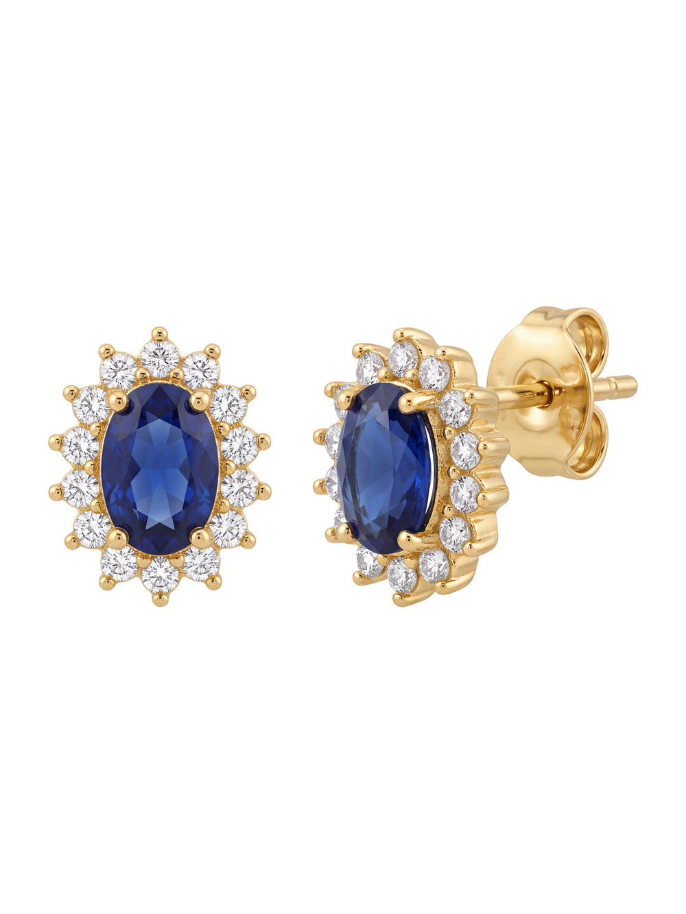 Par Arete Zirconia Azul Ovalada Con Halo Floral