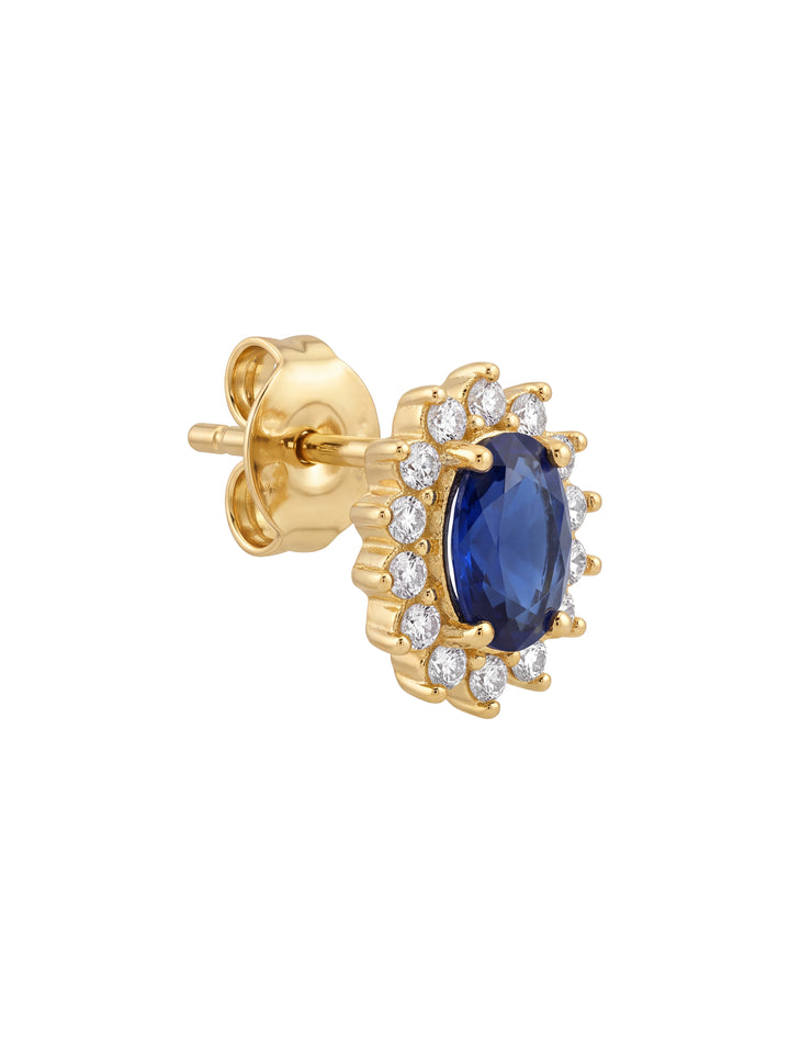 Par Arete Zirconia Azul Ovalada Con Halo Floral