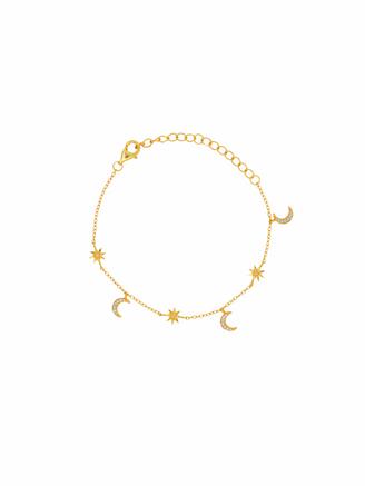 Pulsera Luna y Estrella Colgantes Con Zirconias