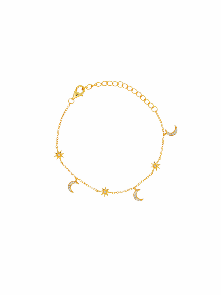 Pulsera Luna y Estrella Colgantes Con Zirconias