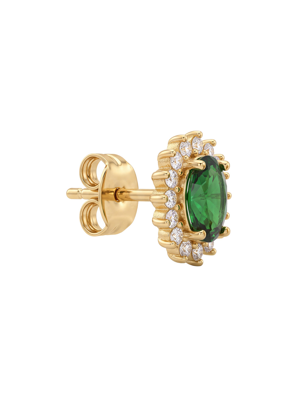 Par Arete Zirconia Verde Ovalada Con Halo Floral