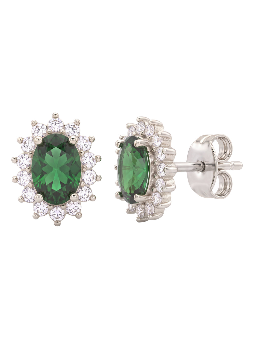 Par Arete Zirconia Verde Ovalada Con Halo Floral