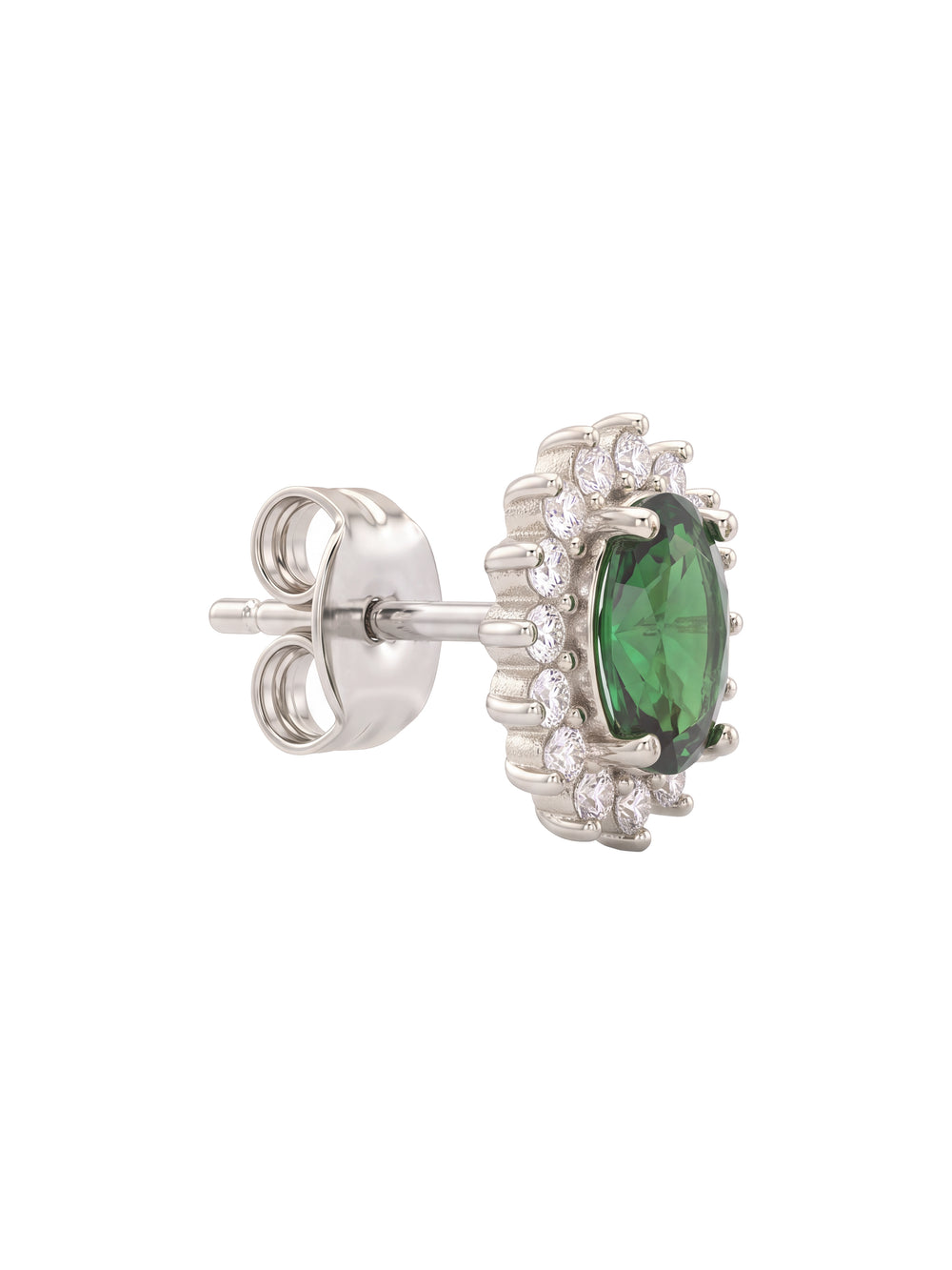 Par Arete Zirconia Verde Ovalada Con Halo Floral