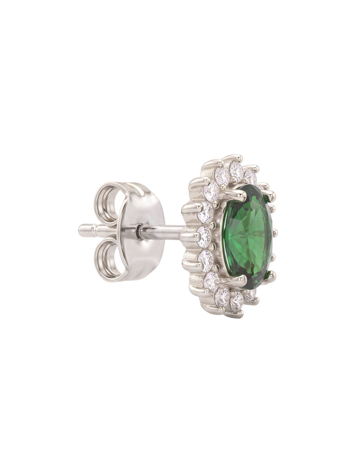Par Arete Zirconia Verde Ovalada Con Halo Floral