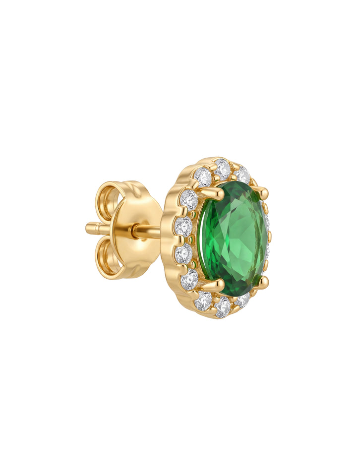 Par Arete Zirconia Verde Ovalada Con Halo