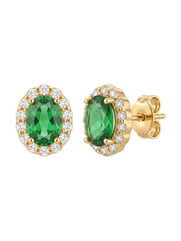 Par Arete Zirconia Verde Ovalada Con Halo