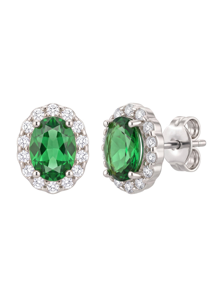 Par Arete Zirconia Verde Ovalada Con Halo