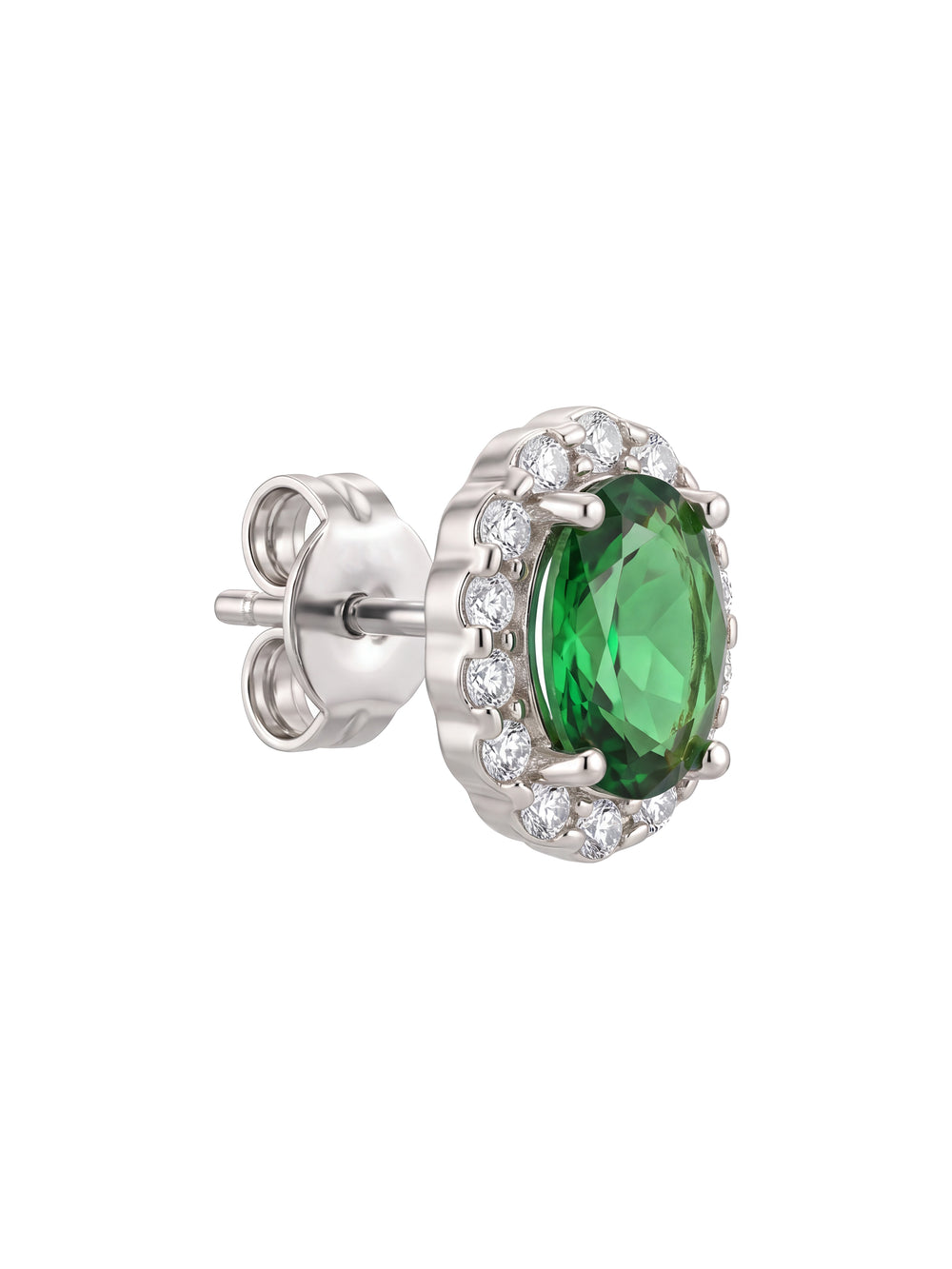 Par Arete Zirconia Verde Ovalada Con Halo