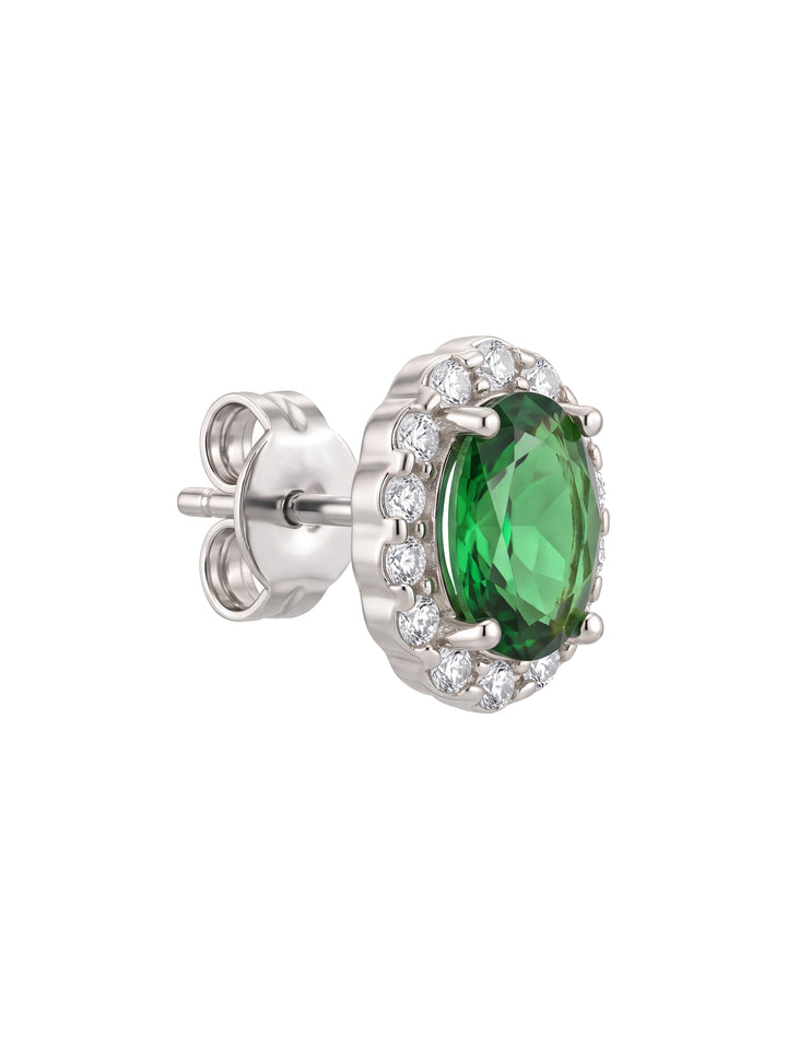 Par Arete Zirconia Verde Ovalada Con Halo