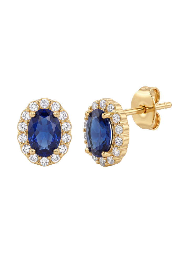 Par Arete Zirconia Azul Ovalada Con Halo