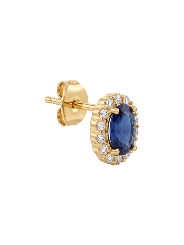 Par Arete Zirconia Azul Ovalada Con Halo