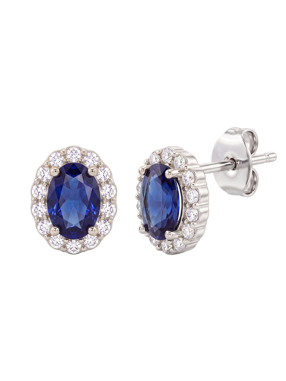 Par Arete Zirconia Azul Ovalada Con Halo