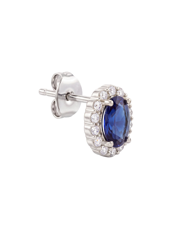 Par Arete Zirconia Azul Ovalada Con Halo