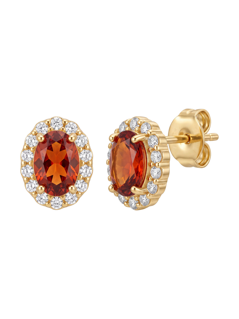 Par Arete Zirconia Roja Ovalada Con Halo