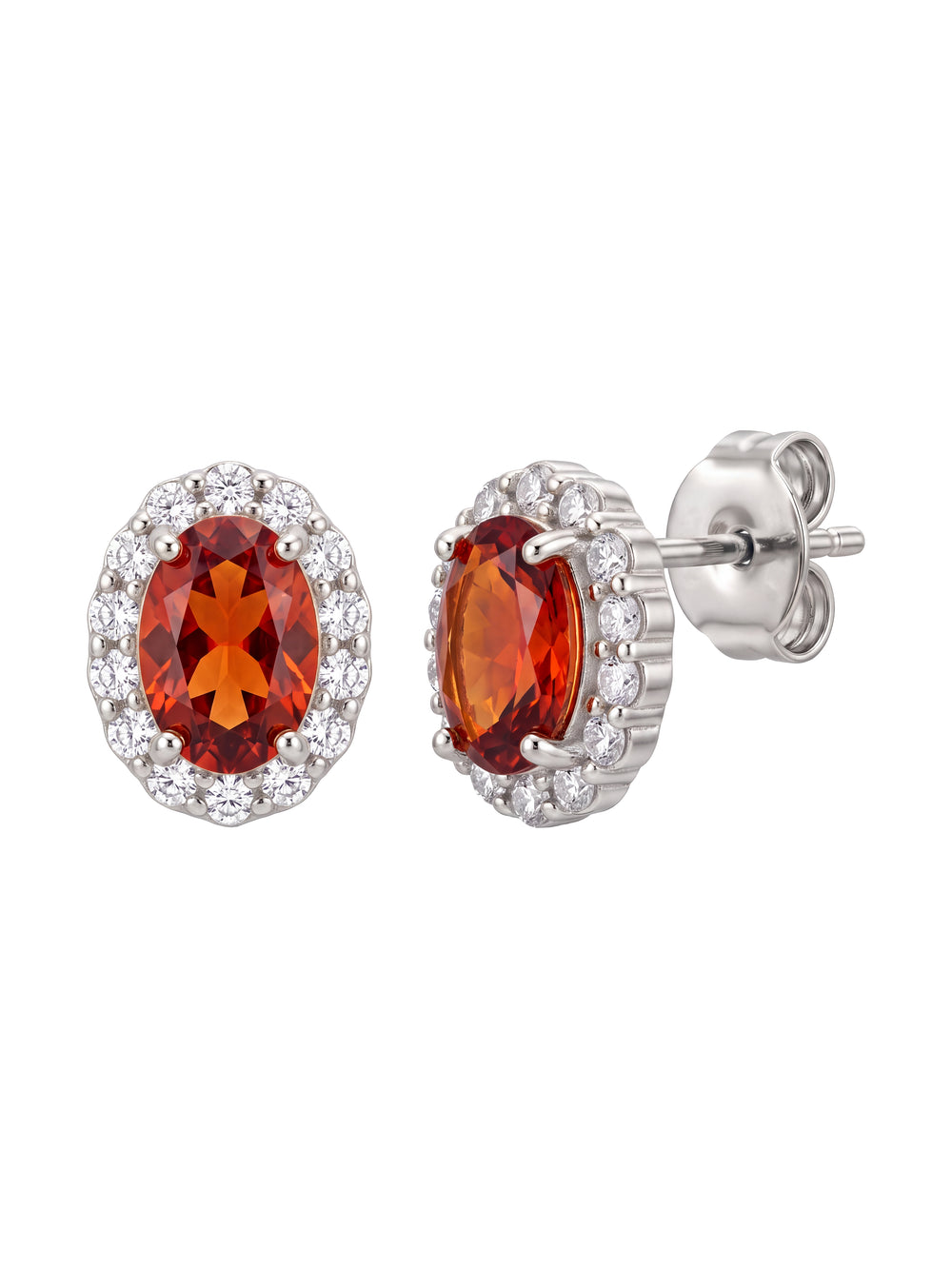 Par Arete Zirconia Roja Ovalada Con Halo