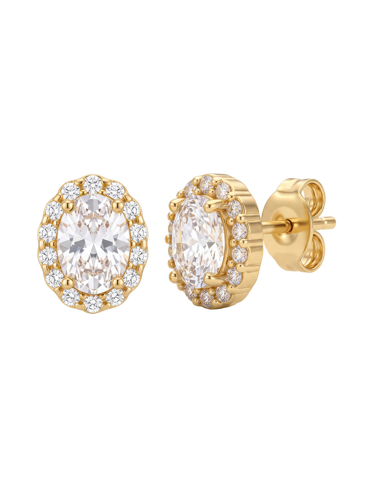 Par Arete Zirconia Blanca Ovalada Con Halo