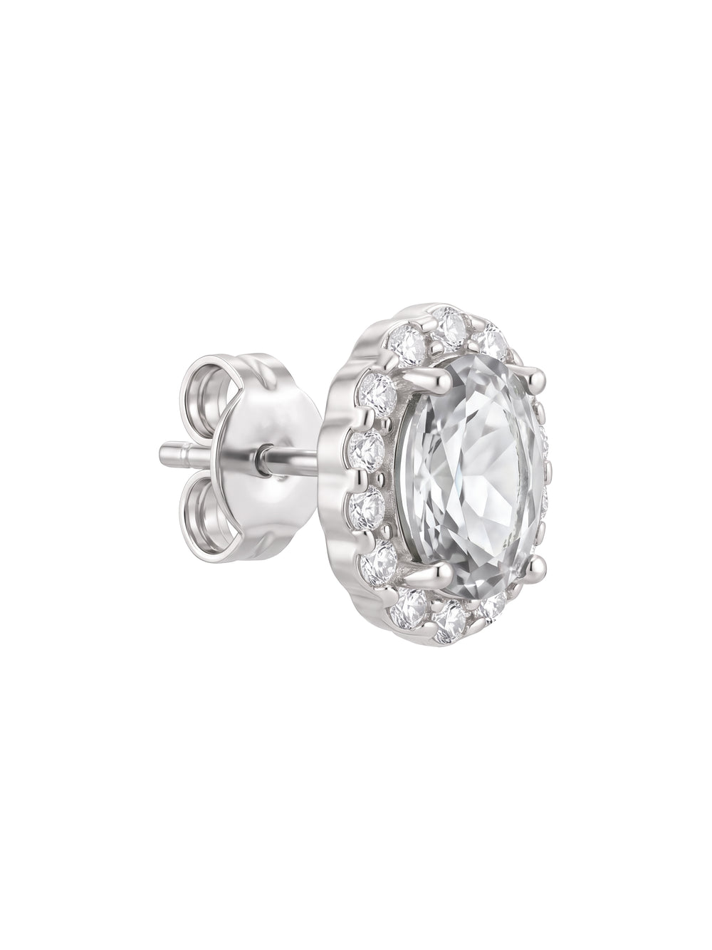 Par Arete Zirconia Blanca Ovalada Con Halo