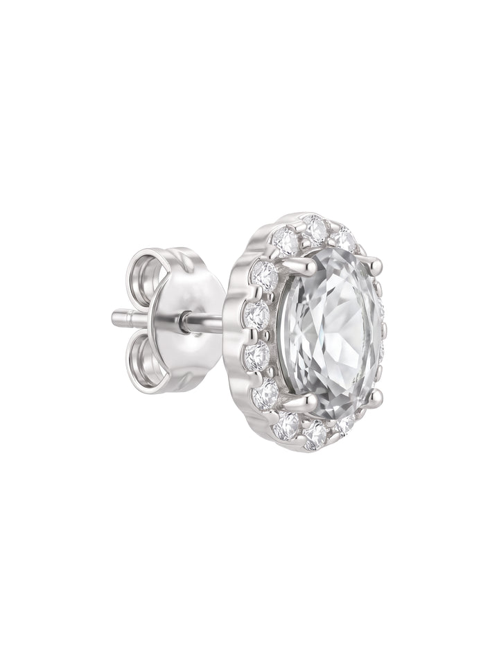 Par Arete Zirconia Blanca Ovalada Con Halo