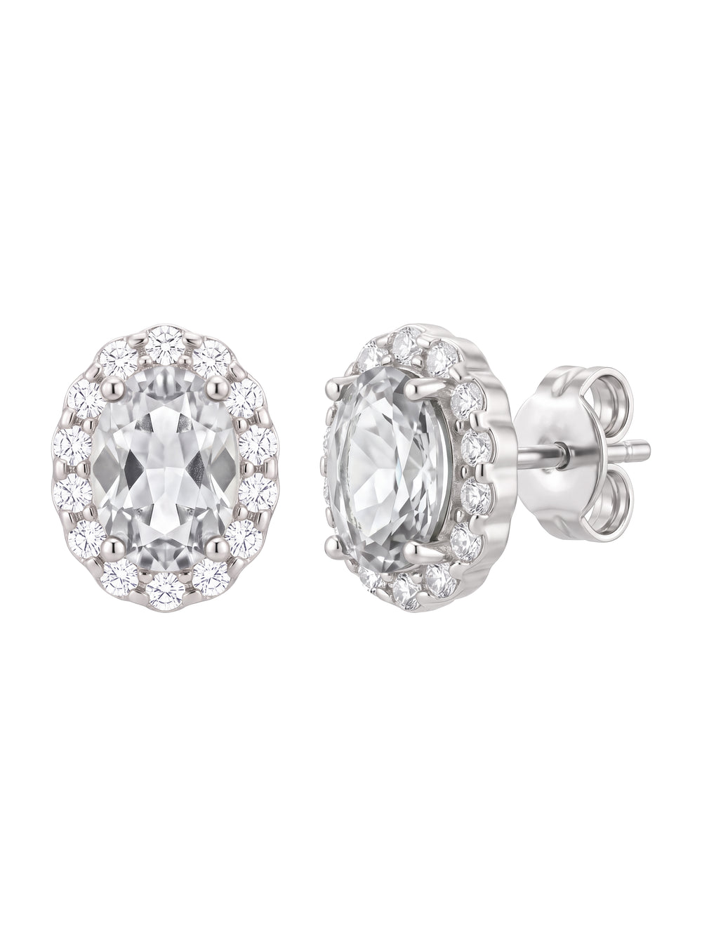 Par Arete Zirconia Blanca Ovalada Con Halo