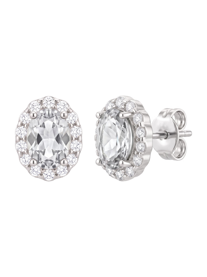 Par Arete Zirconia Blanca Ovalada Con Halo