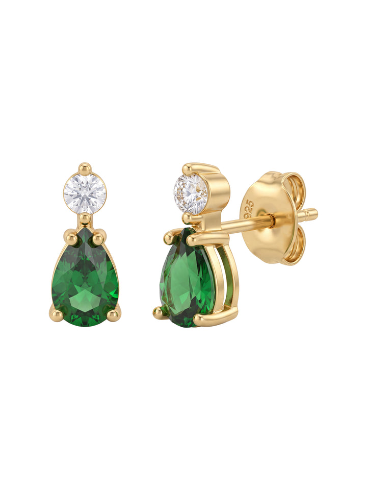 Par Arete Zirconia Con Gota Verde