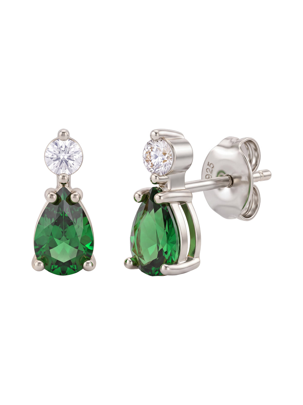 Par Arete Zirconia Con Gota Verde