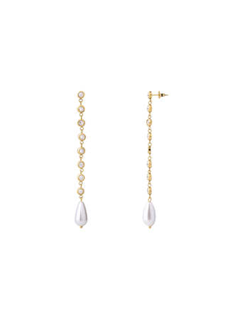 Par Arete Tira Zirconias Bisel Con Perla