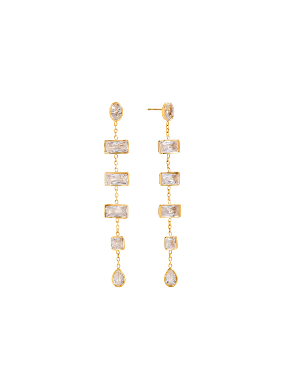 Par Arete Tira Con Zirconias Baguette y Gota