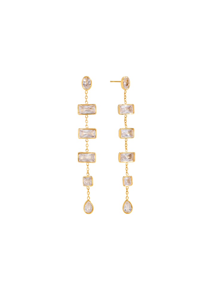 Par Arete Tira Con Zirconias Baguette y Gota