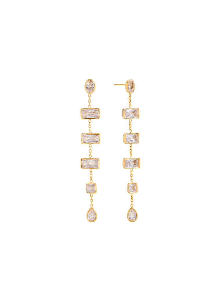 Par Arete Tira Con Zirconias Baguette y Gota