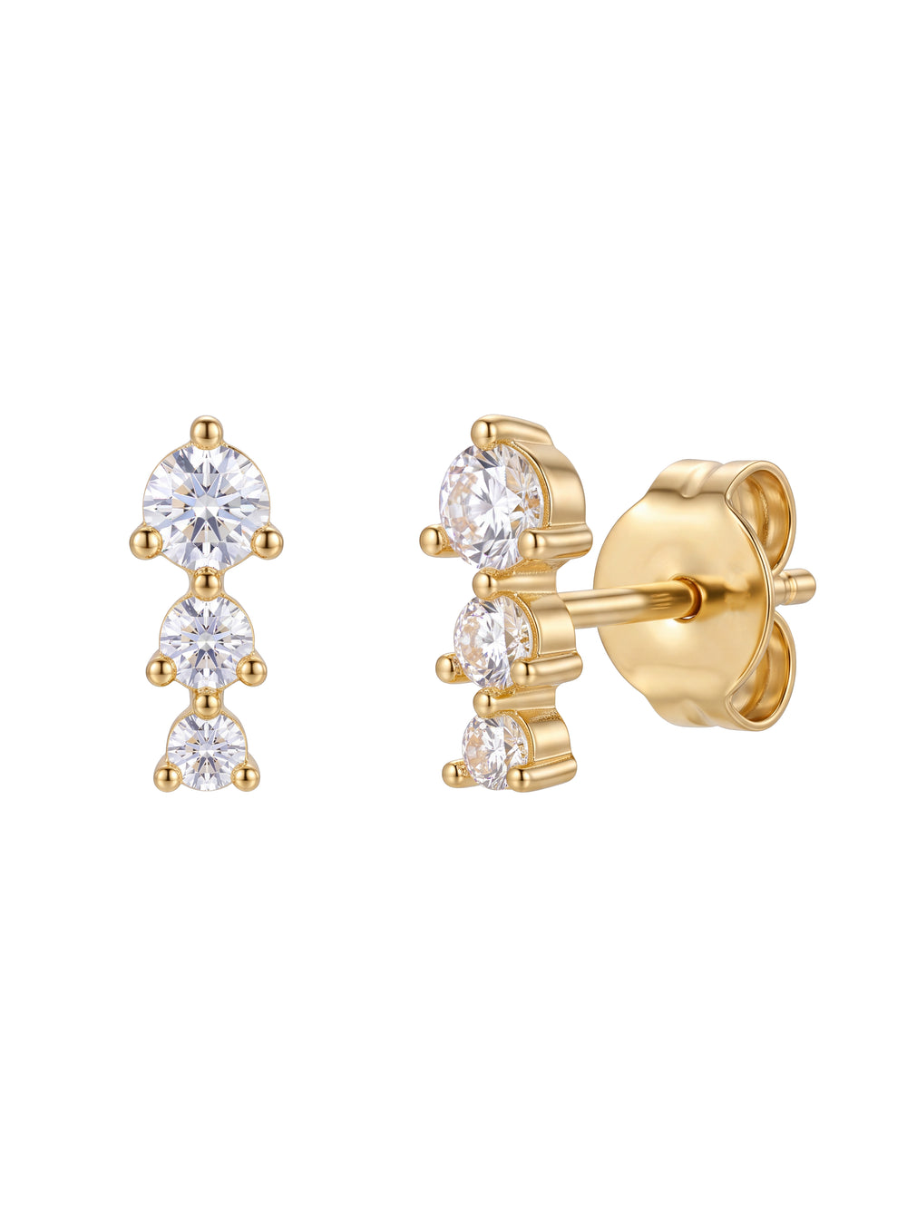 Par Arete Mini Tira Triple Zirconias Redonda