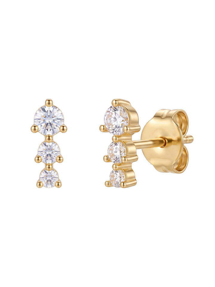 Par Arete Mini Tira Triple Zirconias Redonda