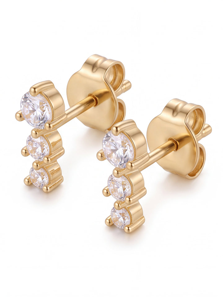 Par Arete Mini Tira Triple Zirconias Redonda