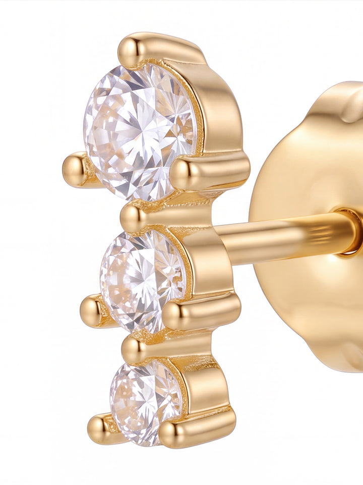 Par Arete Mini Tira Triple Zirconias Redonda