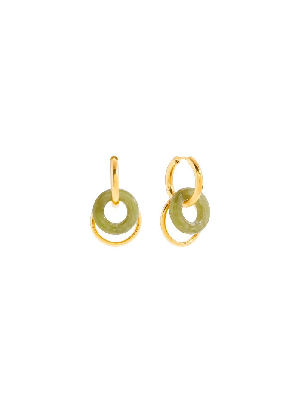 Par Arracada Con Doble Aro Verde 2 en 1