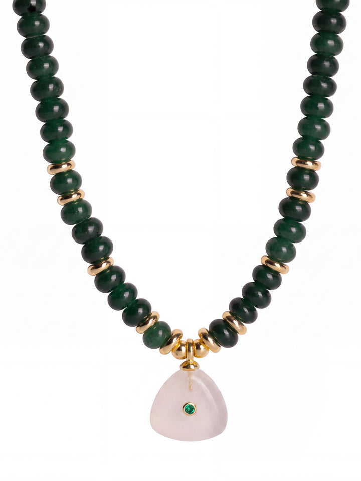 Collar Piedra Natural Verde Con Dije Triangular