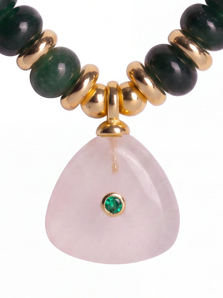 Collar Piedra Natural Verde Con Dije Triangular