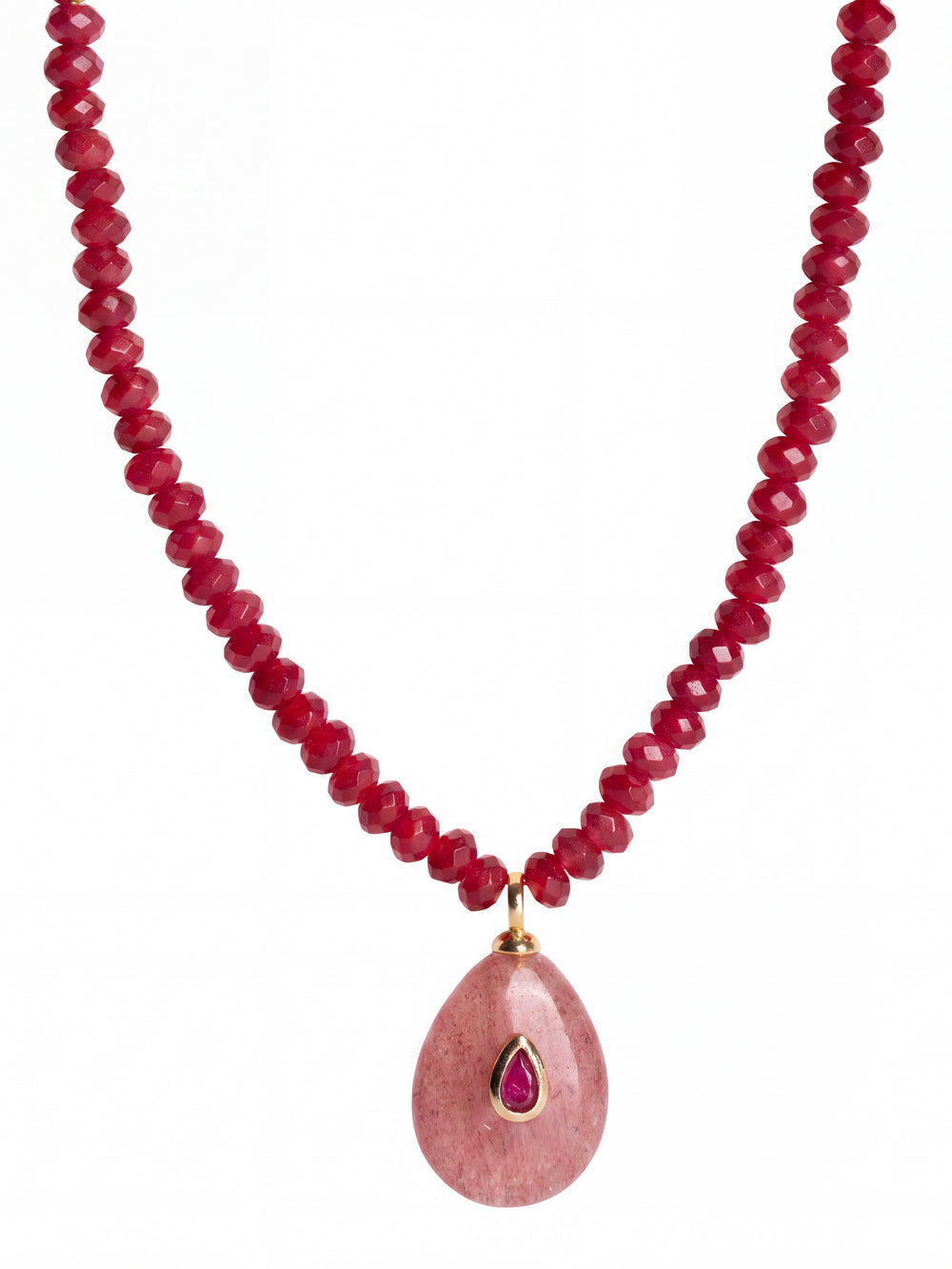 Collar Piedra Natural Roja Con Dije Ovalado