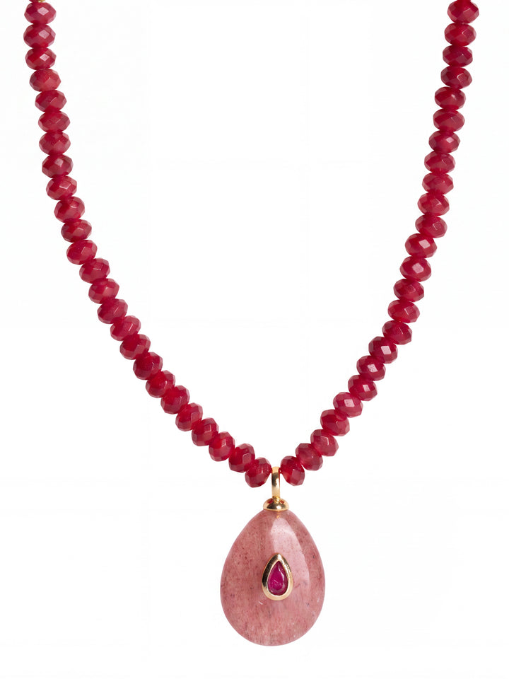 Collar Piedra Natural Roja Con Dije Ovalado