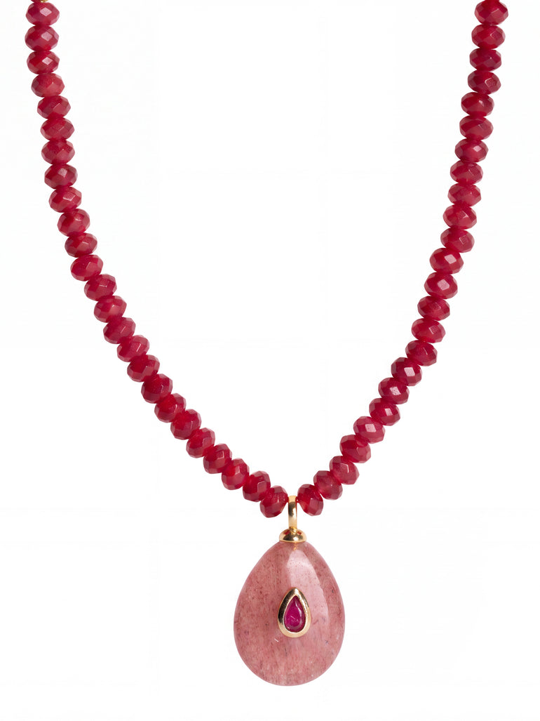 Collar Piedra Roja Con Dije Ovalado