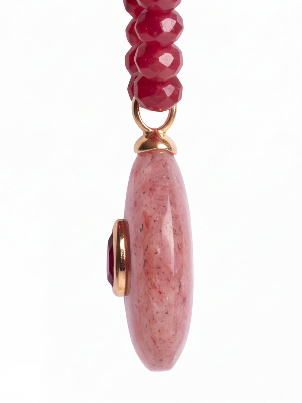Collar Piedra Natural Roja Con Dije Ovalado