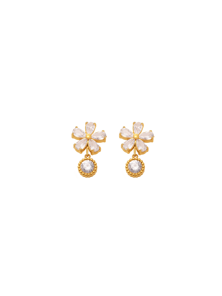 Par Arete Flor Cinco Petalos Con Dije Zirconia