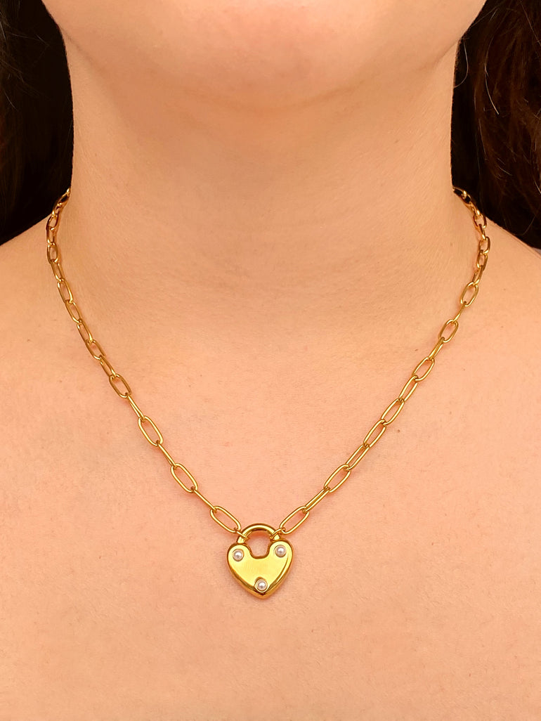 Collar Eslabones Dije Corazon Candado