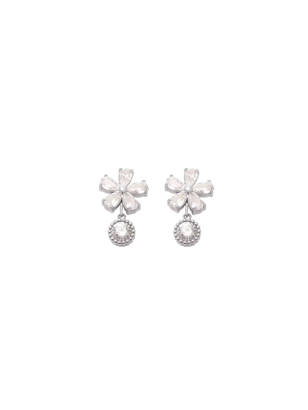 Par Arete Flor Cinco Petalos Con Dije Zirconia