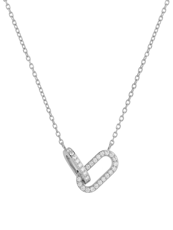 Collar Doble Dije Rectangular Zirconias Enlazado