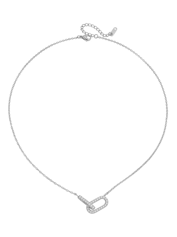 Collar Doble Dije Rectangular Zirconias Enlazado